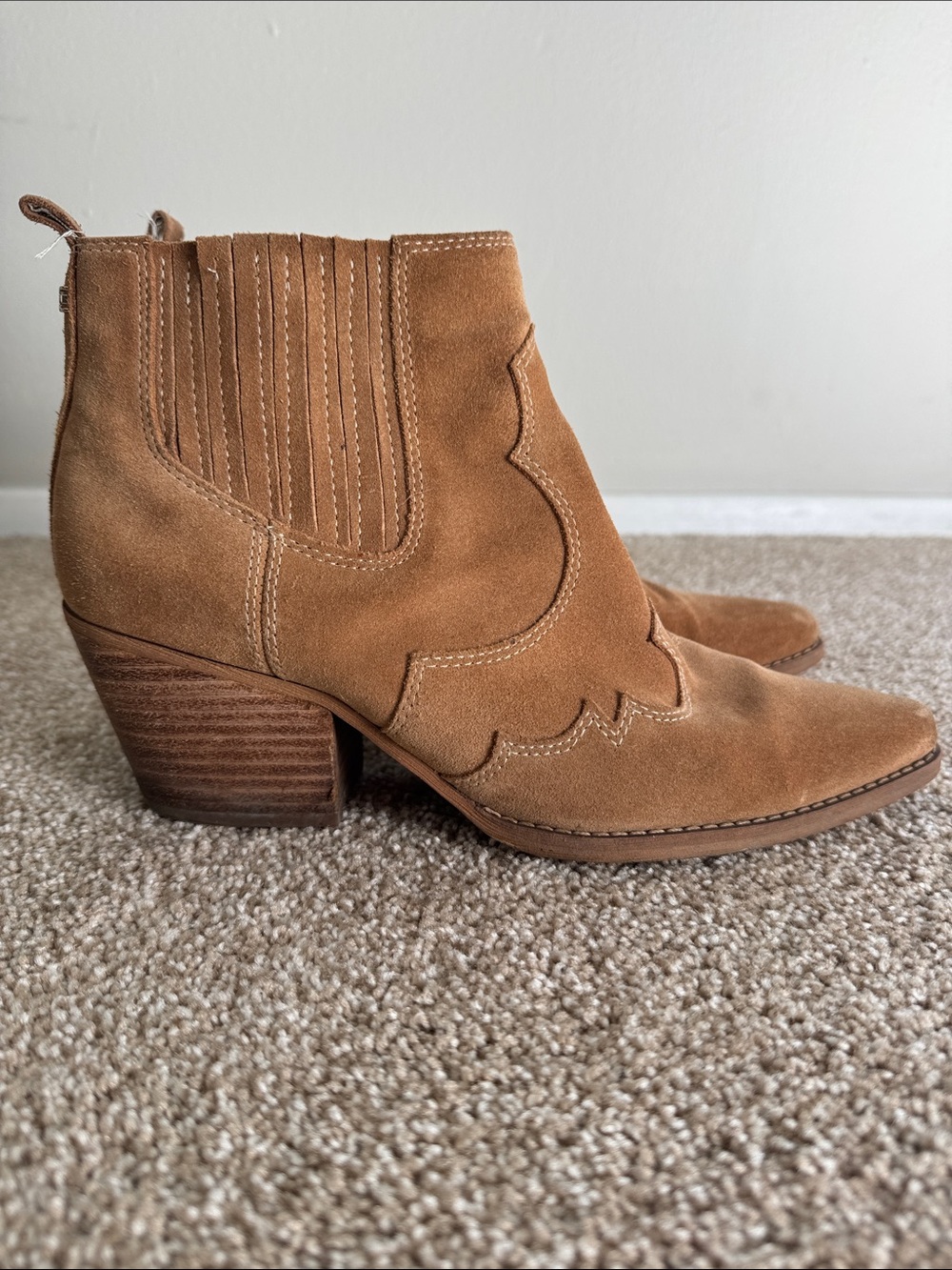 Sam Edelman Tan Suede Western-Style Ankle Booties - 8